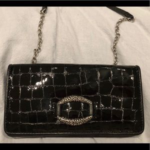 Brighton Crossbody Black Patent Croc Wallet